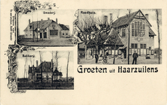10364 Collage van gezichten te Haarzuilens:- de smederij (Brinkstraat 8).- de bakkerij (Brink 11).- het café annex ...